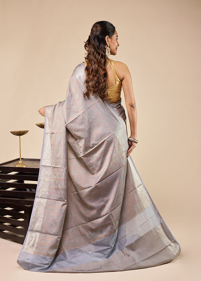 Grey Jamewar Silk Saree With Blouse Piece