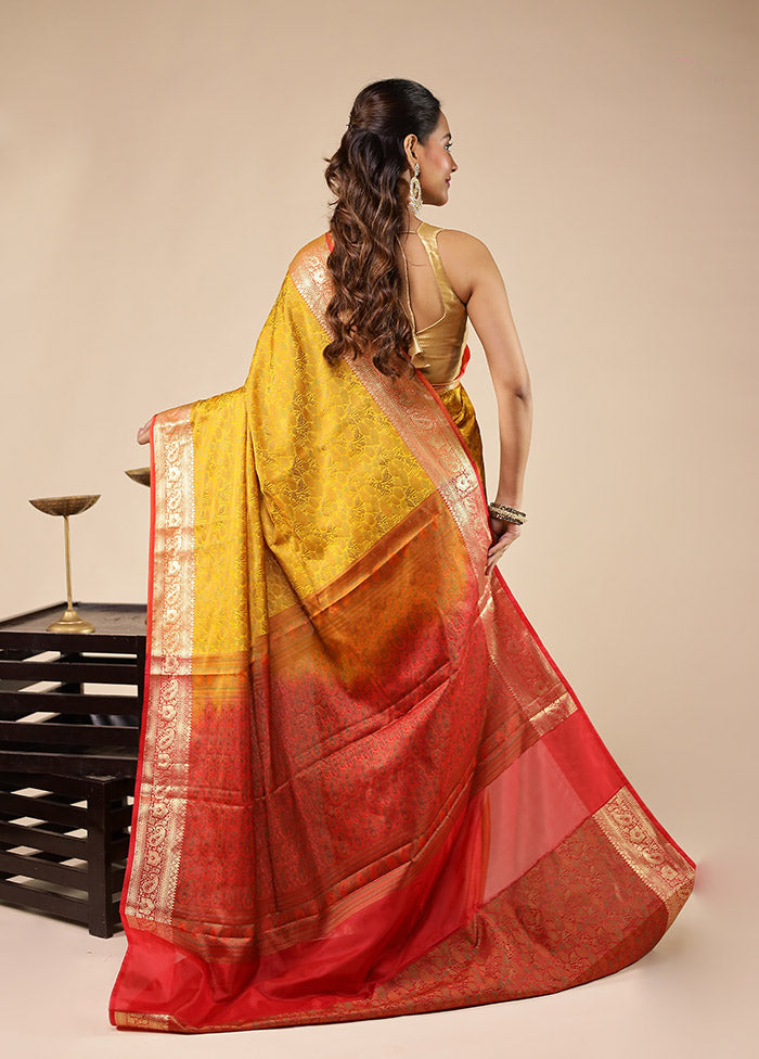 Yellow Jamewar Silk Saree With Blouse Piece