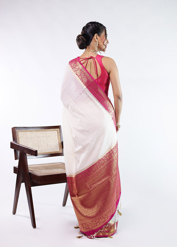 White Dupion Silk Saree With Blouse Piece