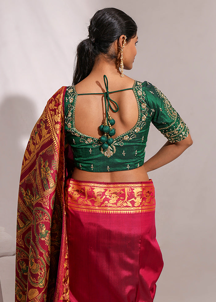 Bottle Green Sweetheart Neck Designer Blouse