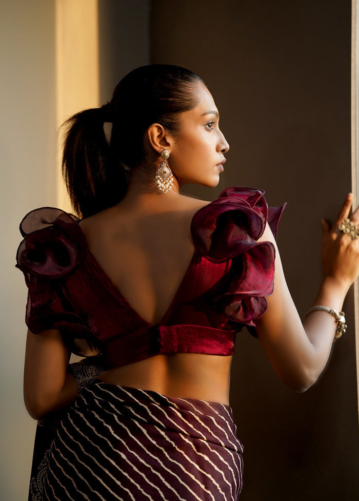 Dark Maroon Tissue Designer Blouse