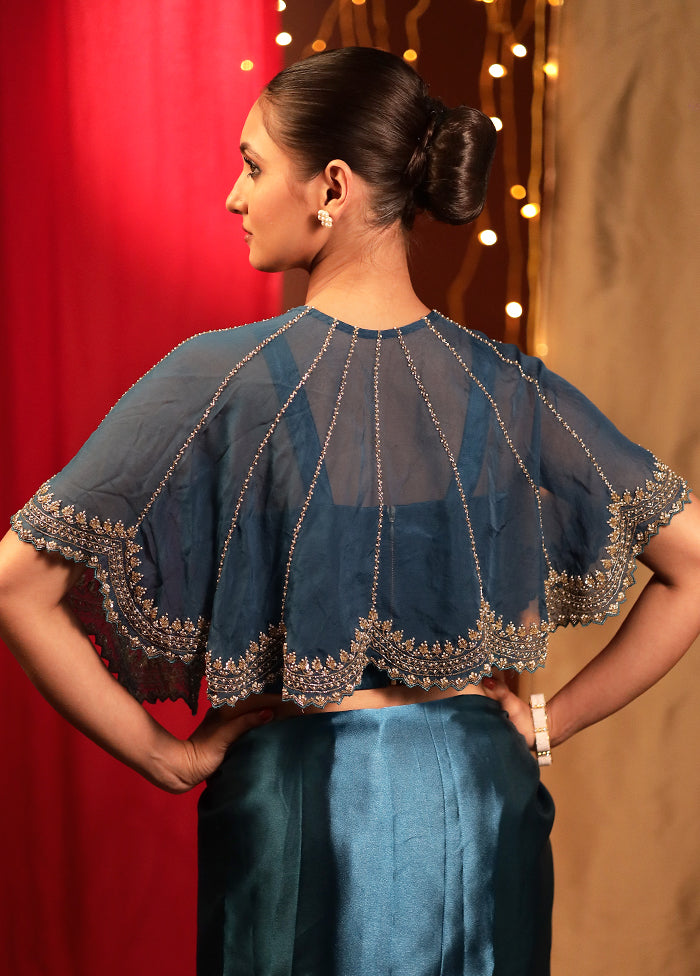 Teal Green Organza Designer Blouse