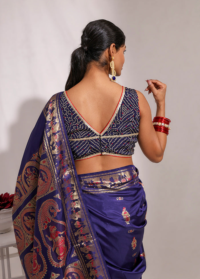 Navy Blue V Neck Designer Blouse