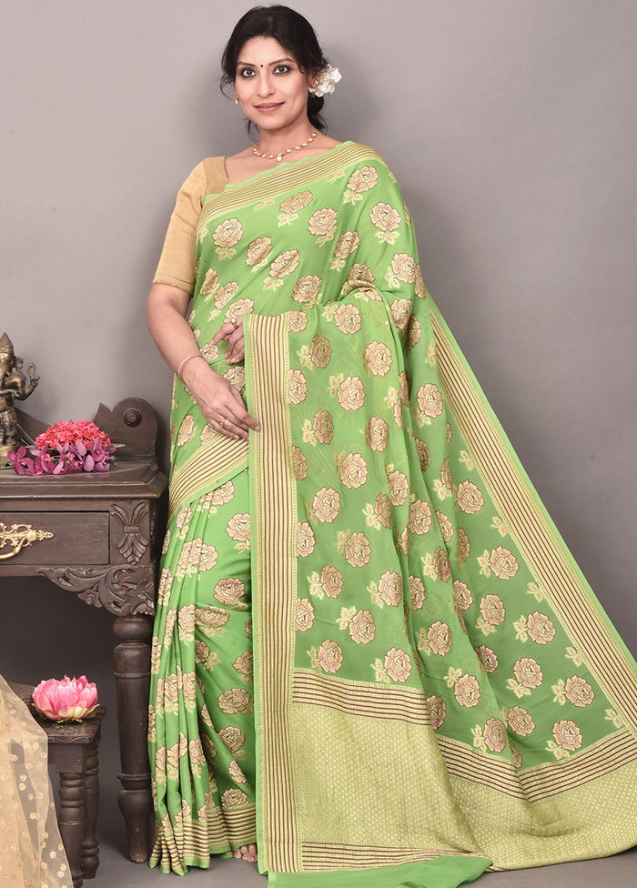 Green Pure Georgette Handloom Saree With Blouse - Indian Silk House Agencies