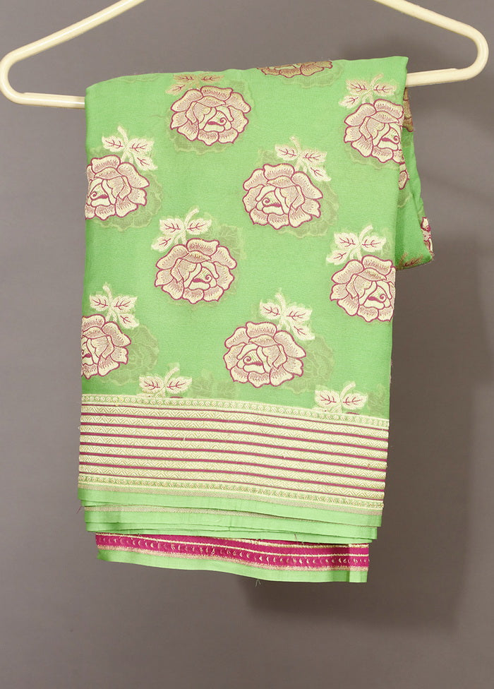 Green Pure Georgette Handloom Saree With Blouse - Indian Silk House Agencies