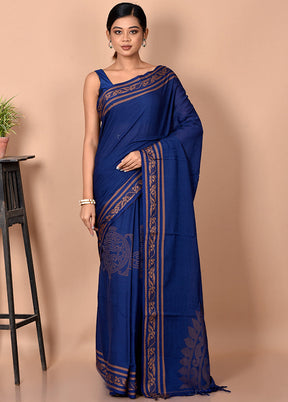 Biswa Bangla Presents Navy Blue Pure Cotton Saree Without Blouse Piece - Indian Silk House Agencies