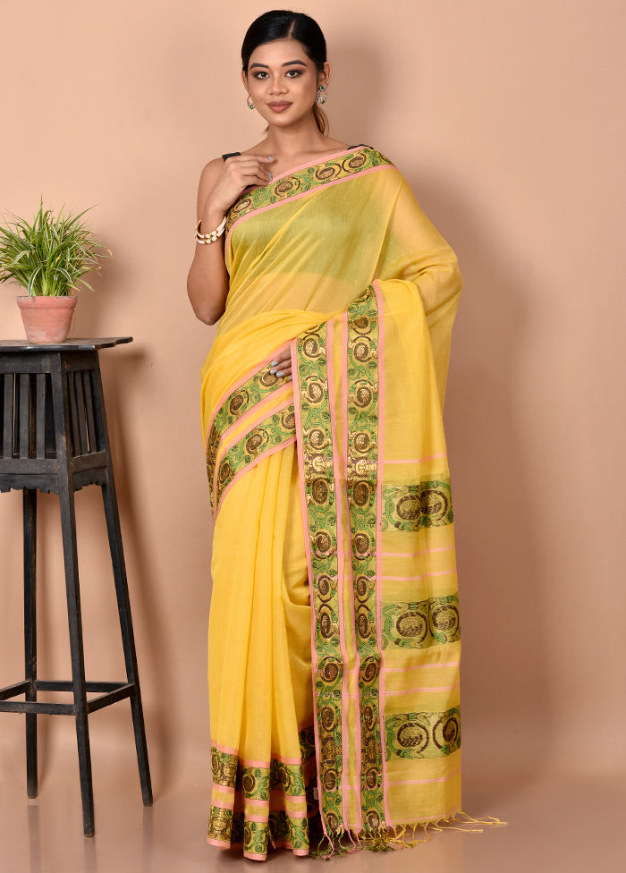 Biswa Bangla Presents Yellow Cotton Mercerised Saree With Blouse Piece - Indian Silk House Agencies