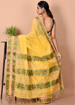 Biswa Bangla Presents Yellow Cotton Mercerised Saree With Blouse Piece - Indian Silk House Agencies