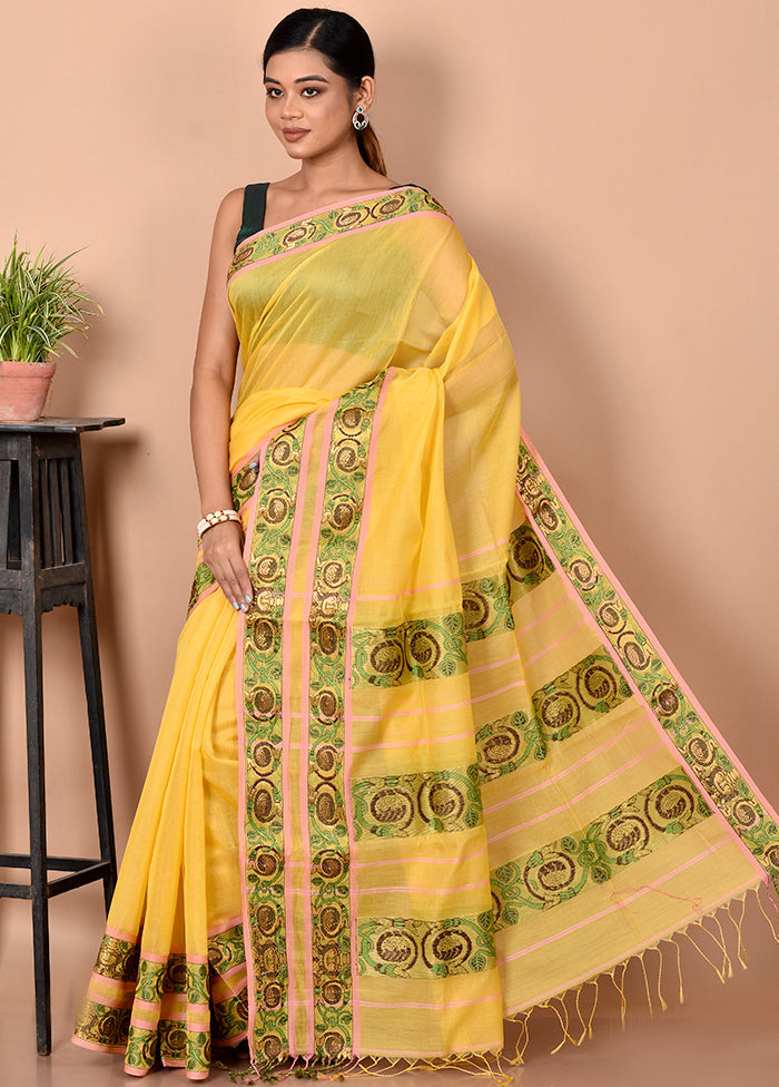 Biswa Bangla Presents Yellow Cotton Mercerised Saree With Blouse Piece - Indian Silk House Agencies