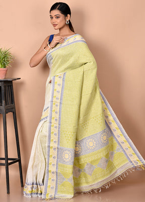 Biswa Bangla Presents Cream Pure Linen Silk Saree With Blouse Piece - Indian Silk House Agencies