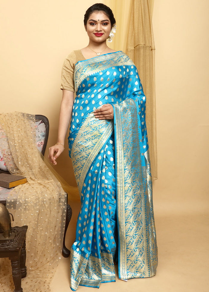 Blue Banarasi Handloom Pure Silk Saree With Blouse - Indian Silk House Agencies