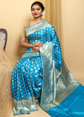 Blue Banarasi Handloom Pure Silk Saree With Blouse - Indian Silk House Agencies