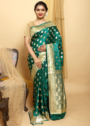 Green Banarasi Handloom Pure Silk Saree With Blouse - Indian Silk House Agencies