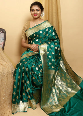 Green Banarasi Handloom Pure Silk Saree With Blouse - Indian Silk House Agencies