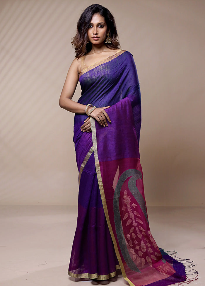 Blue Matka Silk Saree Without Blouse Piece - Indian Silk House Agencies