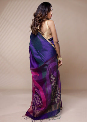 Blue Matka Silk Saree Without Blouse Piece - Indian Silk House Agencies