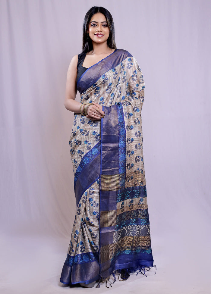 Cream Tussar Silk Saree With Blouse Piece - Indian Silk House Agencies