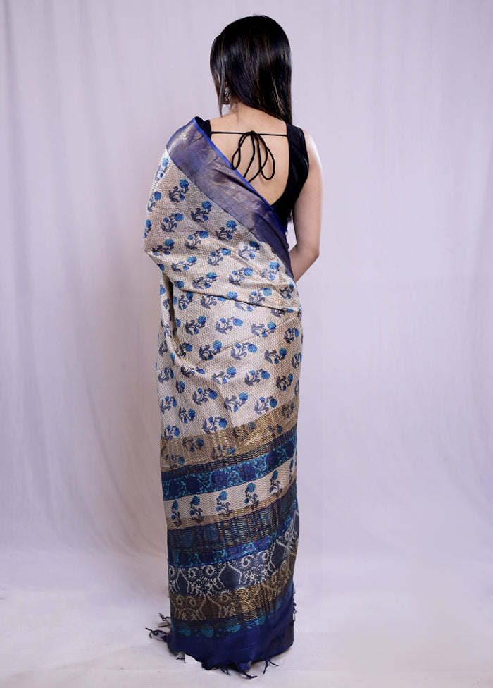 Cream Tussar Silk Saree With Blouse Piece - Indian Silk House Agencies