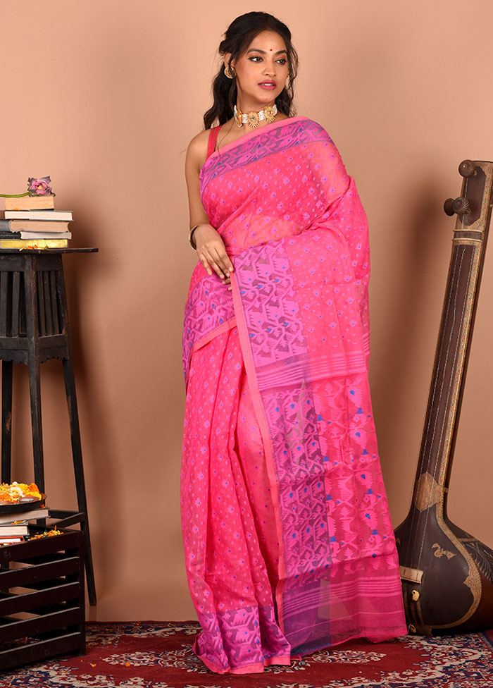 Pink Tant Jamdani Saree Without Blouse Piece - Indian Silk House Agencies