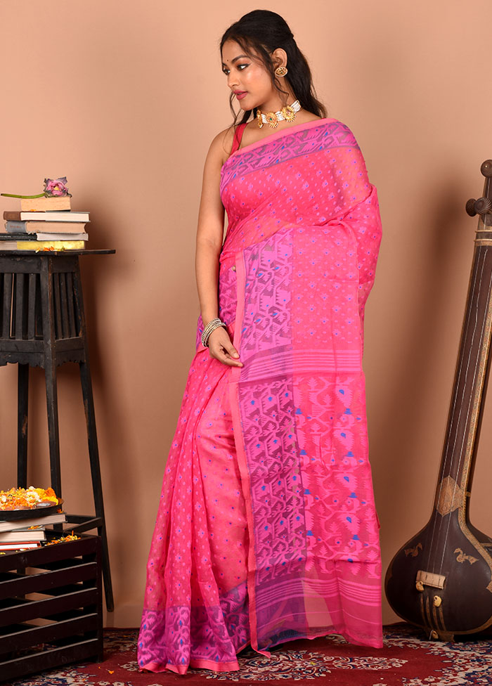 Pink Tant Jamdani Saree Without Blouse Piece - Indian Silk House Agencies