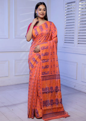 Orange Tant Jamdani Saree Without Blouse Piece - Indian Silk House Agencies