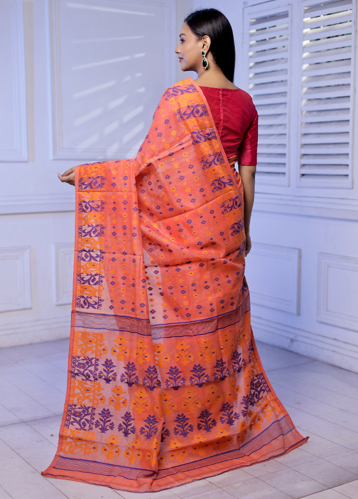 Orange Tant Jamdani Saree Without Blouse Piece - Indian Silk House Agencies