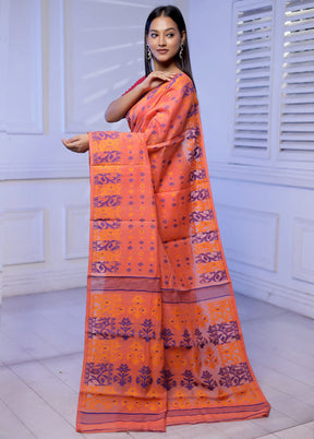 Orange Tant Jamdani Saree Without Blouse Piece - Indian Silk House Agencies