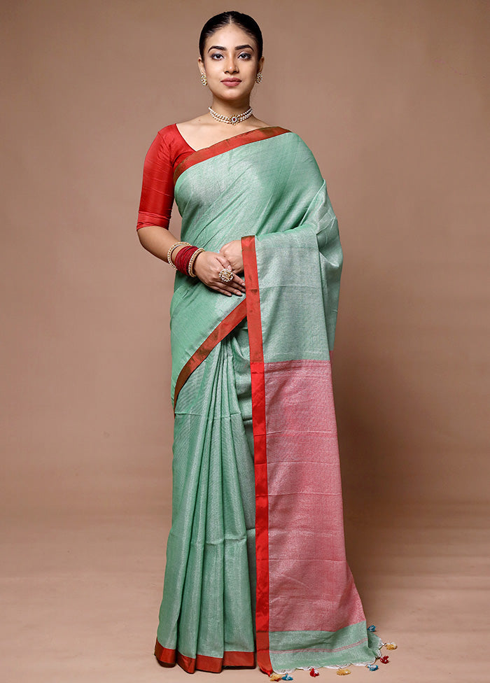 Green Matka Silk Saree With Blouse Piece