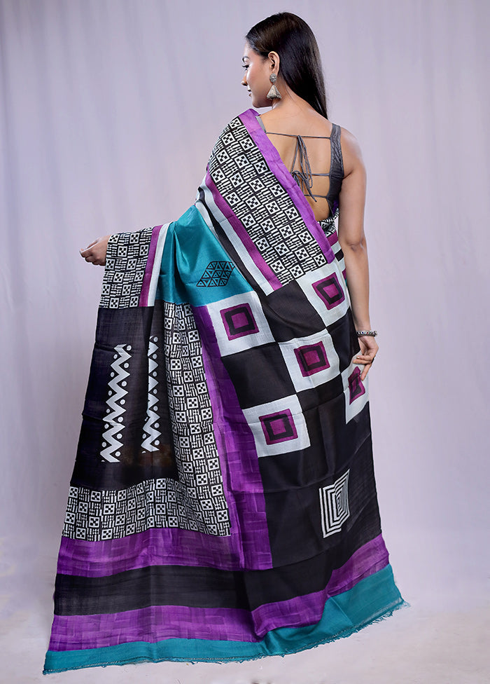 Blue Printed Pure Silk Saree With Blouse Piece - Indian Silk House Agencies