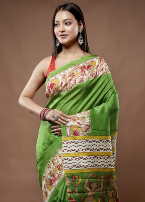 Green Printed Pure Silk Saree With Blouse Piece - Indian Silk House Agencies