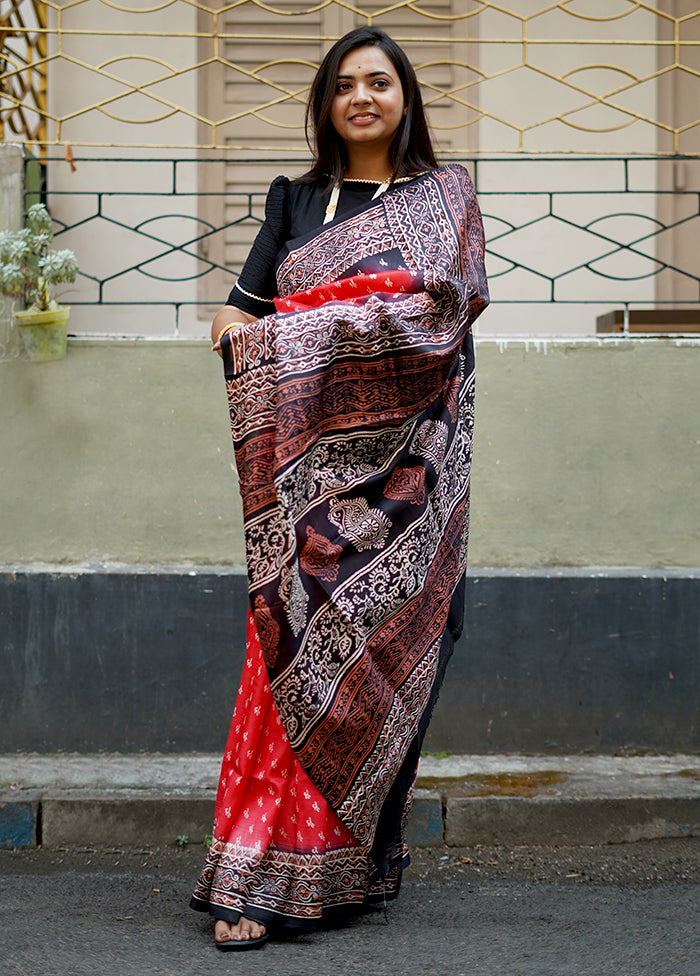 Pink Printed Pure Silk Saree With Blouse Piece - Indian Silk House Agencies