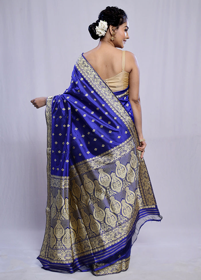 Blue Assam Pure Silk Saree With Blouse Piece - Indian Silk House Agencies