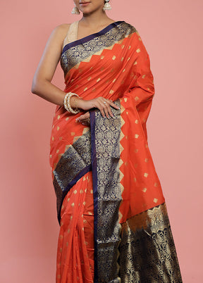 Rust Kanjivaram Silk Saree With Blouse Piece - Indian Silk House Agencies