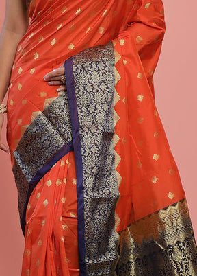 Rust Kanjivaram Silk Saree With Blouse Piece - Indian Silk House Agencies