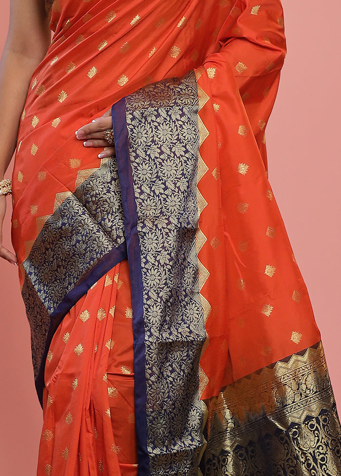 Rust Kanjivaram Silk Saree With Blouse Piece - Indian Silk House Agencies