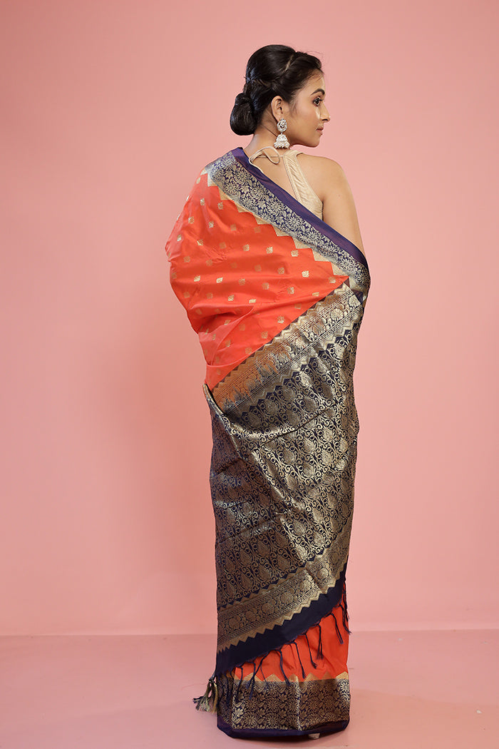 Rust Kanjivaram Silk Saree With Blouse Piece - Indian Silk House Agencies