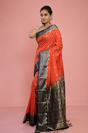 Rust Kanjivaram Silk Saree With Blouse Piece - Indian Silk House Agencies