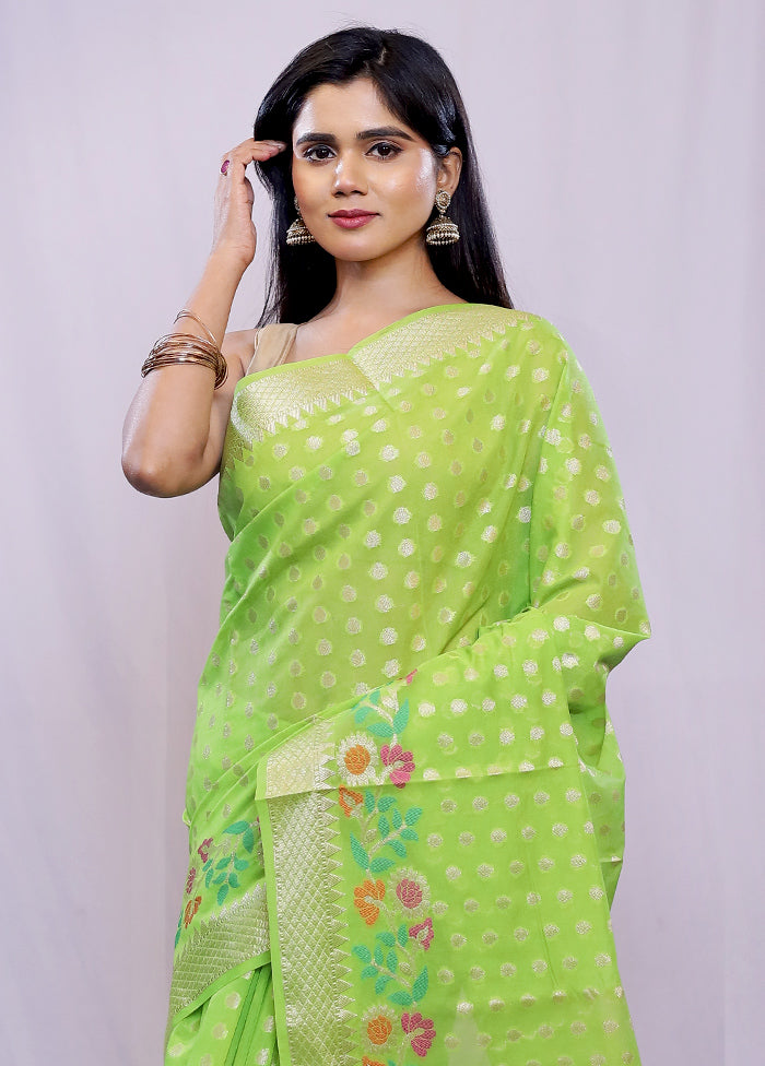 Green Cotton Saree With Blouse Piece - Indian Silk House Agencies