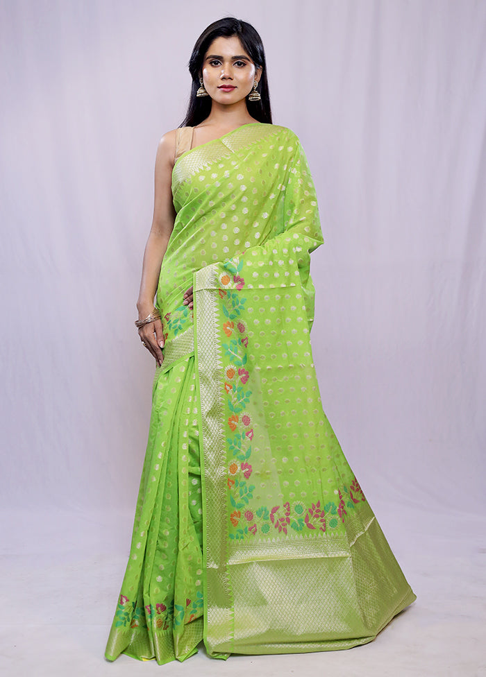 Green Cotton Saree With Blouse Piece - Indian Silk House Agencies