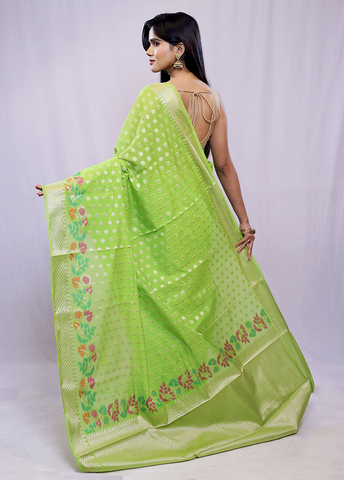 Green Cotton Saree With Blouse Piece - Indian Silk House Agencies