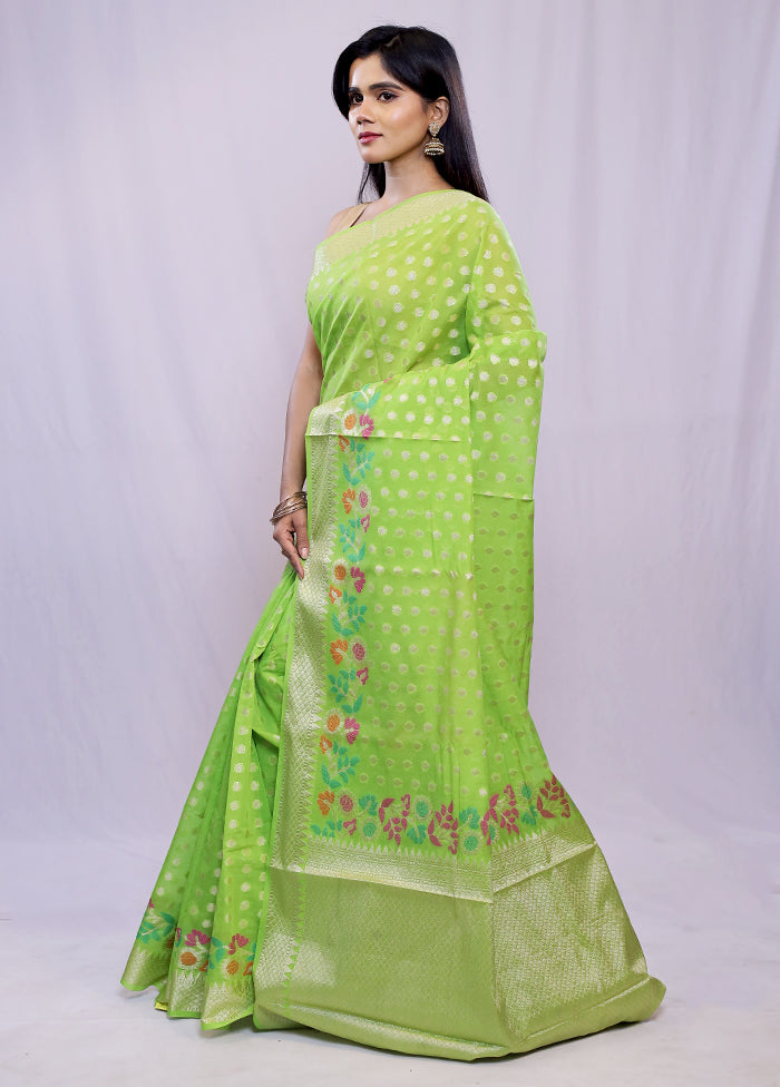 Green Cotton Saree With Blouse Piece - Indian Silk House Agencies