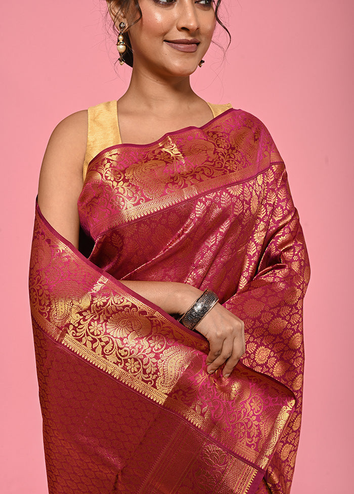 Purple Kanchipuram Pure Silk Saree With Blouse Piece - Indian Silk House Agencies