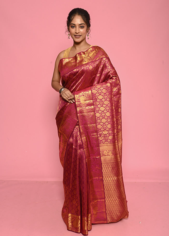 Purple Kanchipuram Pure Silk Saree With Blouse Piece - Indian Silk House Agencies