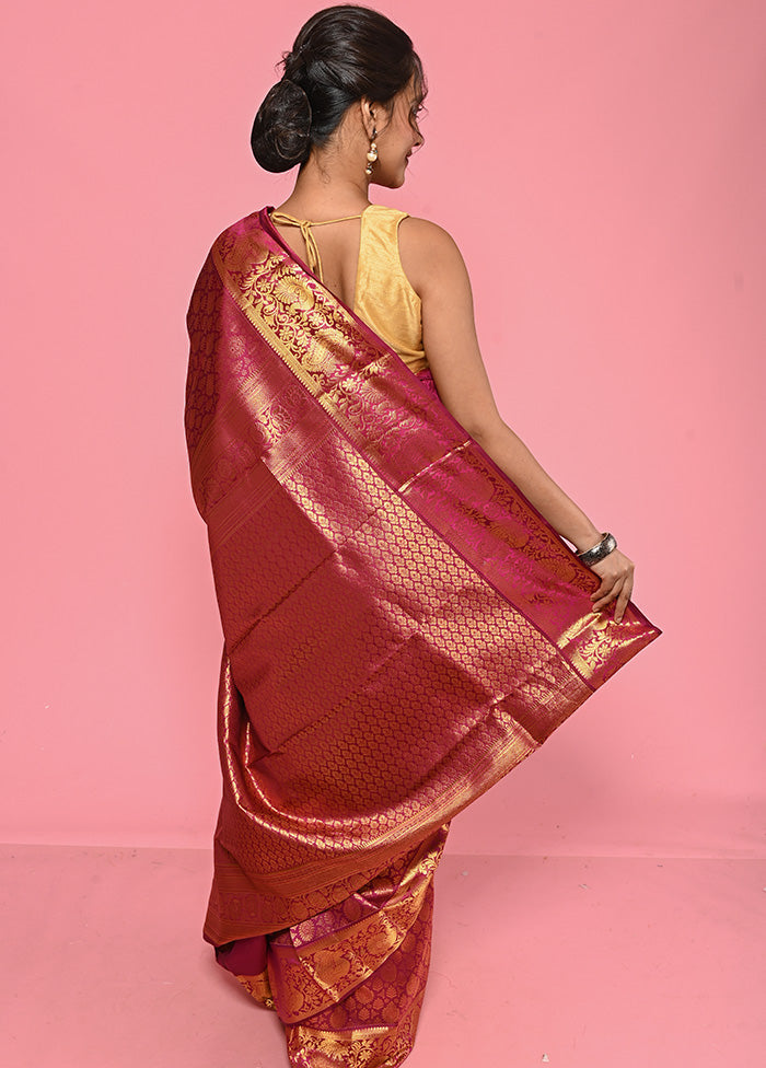 Purple Kanchipuram Pure Silk Saree With Blouse Piece - Indian Silk House Agencies