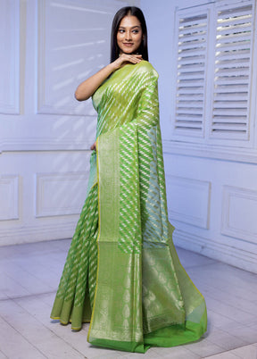 Green Kora Silk Saree With Blouse Piece