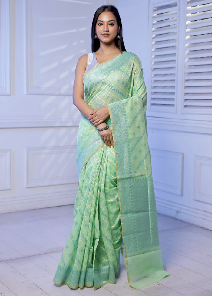 Green Kora Silk Saree With Blouse Piece