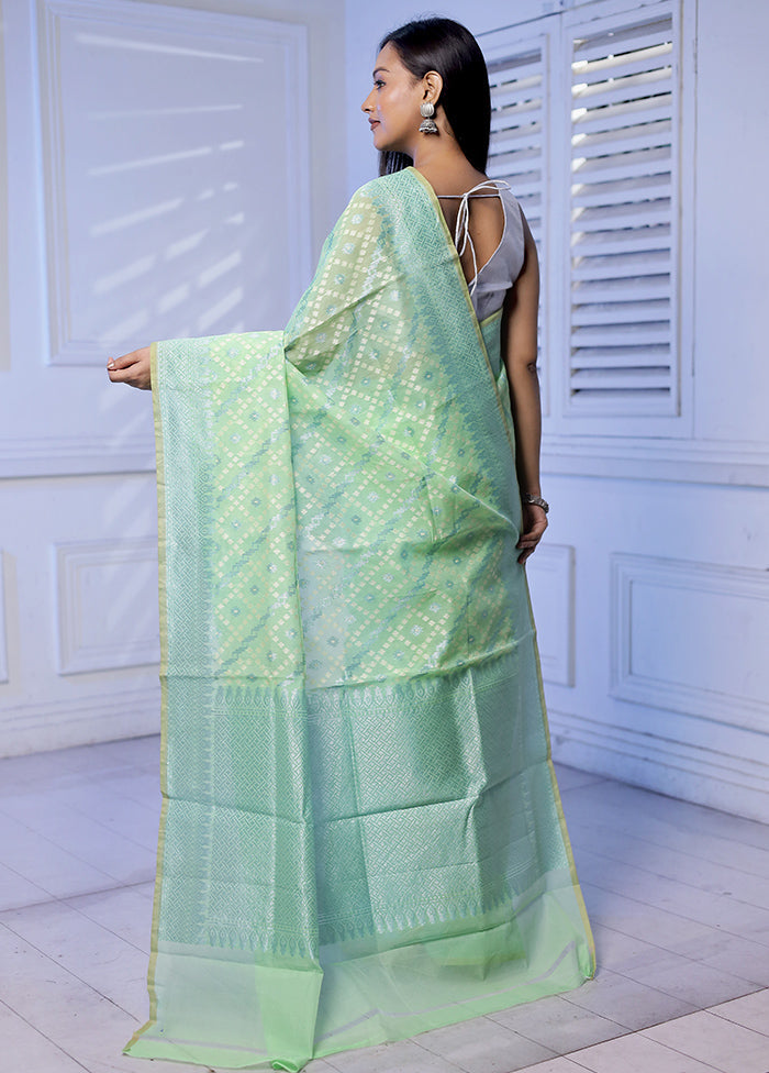 Green Kora Silk Saree With Blouse Piece