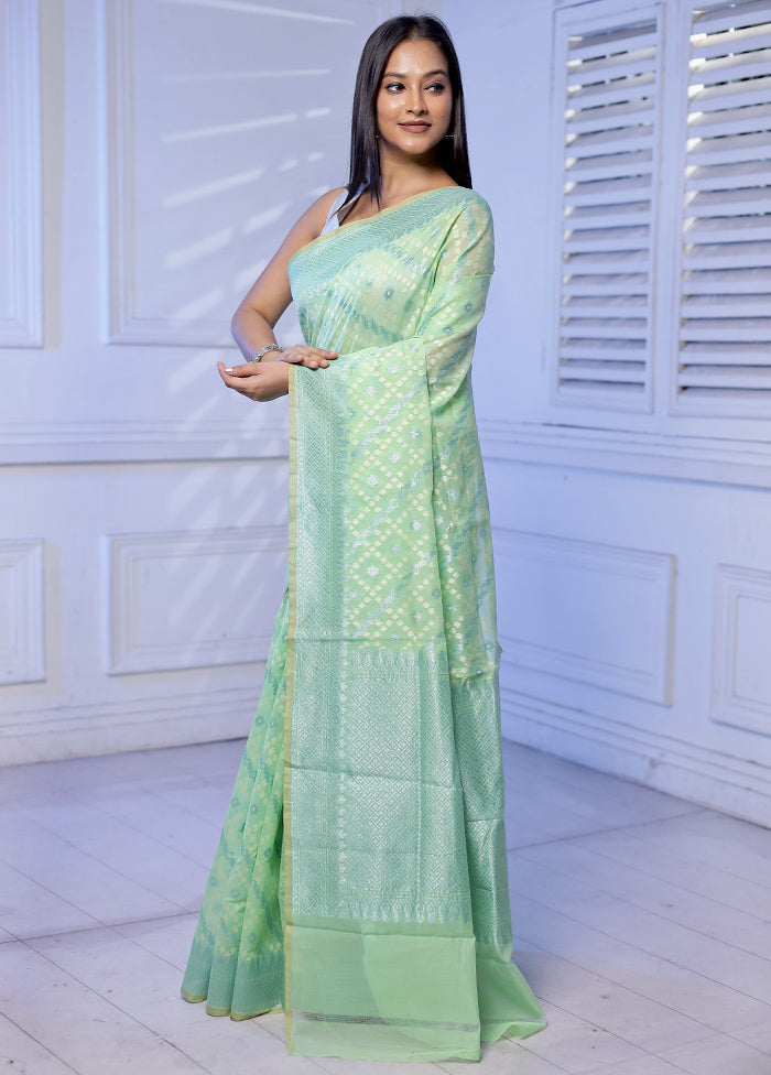 Green Kora Silk Saree With Blouse Piece