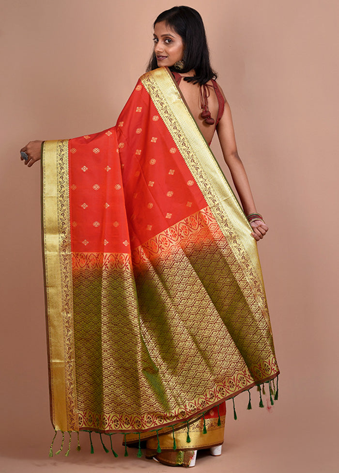 Orange Kanjivaram Silk Saree With Blouse Piece - Indian Silk House Agencies