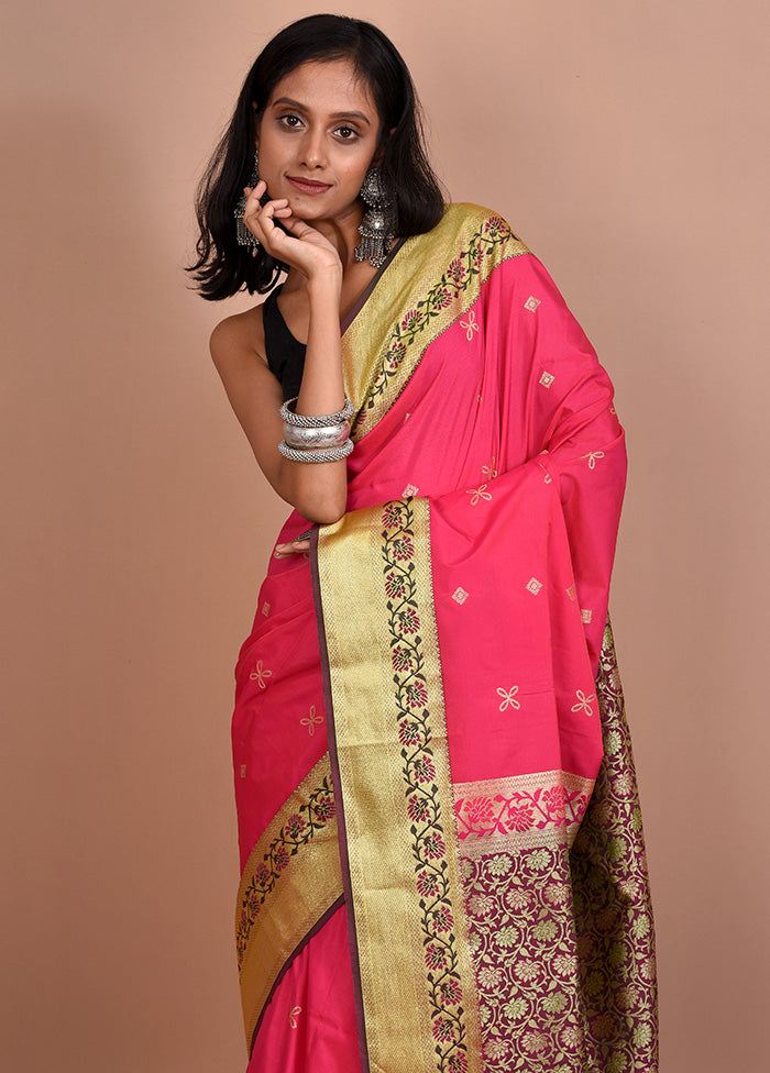 Pink Kanjivaram Silk Saree With Blouse Piece - Indian Silk House Agencies